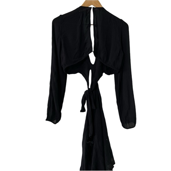 REFORMATION Robinson Long Sleeve Tie Front Black Cut Out Dress - Picture 3 of 7